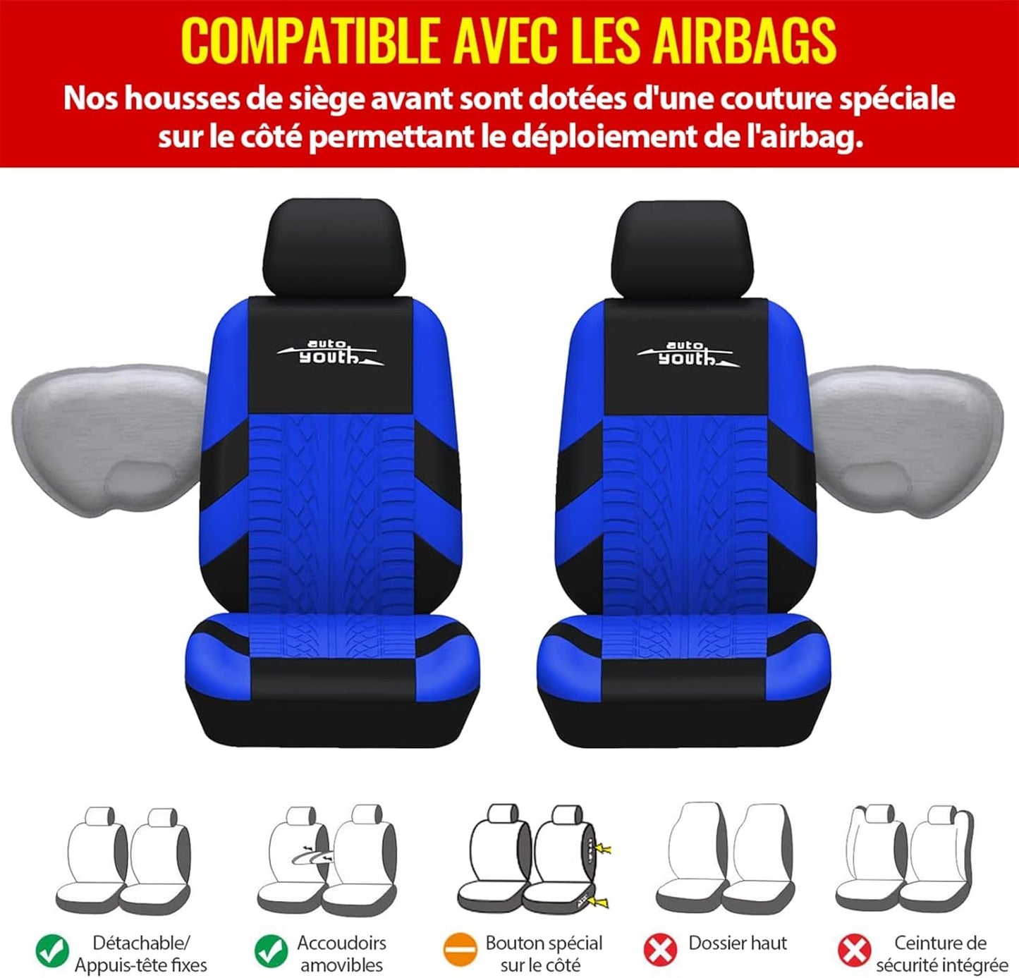 Universal Car Seat Cover Tire Traces Blue