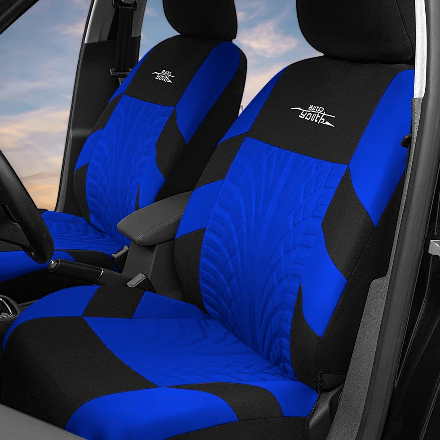 Universal Car Seat Cover Tire Traces Blue
