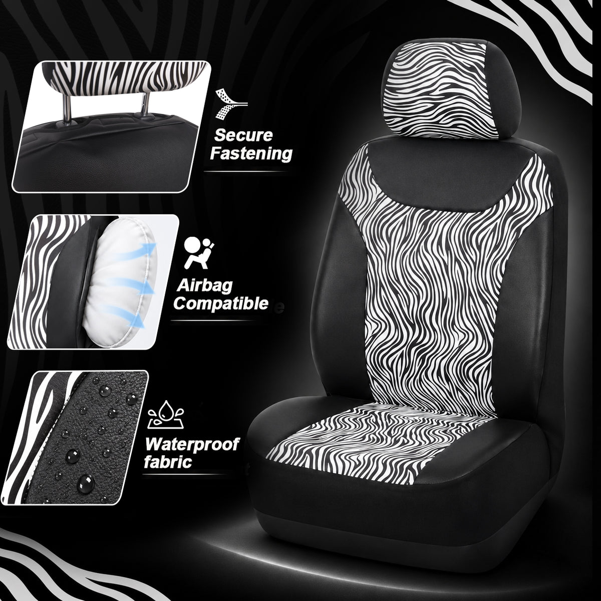 Zebra Print Car Seat Covers Set