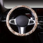 Universal 15 Inch Leopard Pattern PU Leather Steering Wheel Cover with Bling Crystal Rhinestones - Anti-Slip, Soft to Touch, Easy to Install, Fashionable Accessory for Women and Girls - Fits Most Vehicles, Cars, and Autos