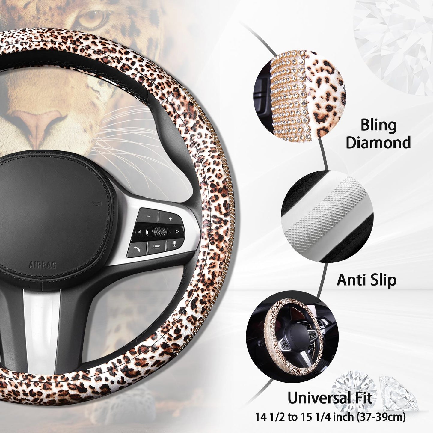 Leopard Bling Crystal Steering Wheel Cover