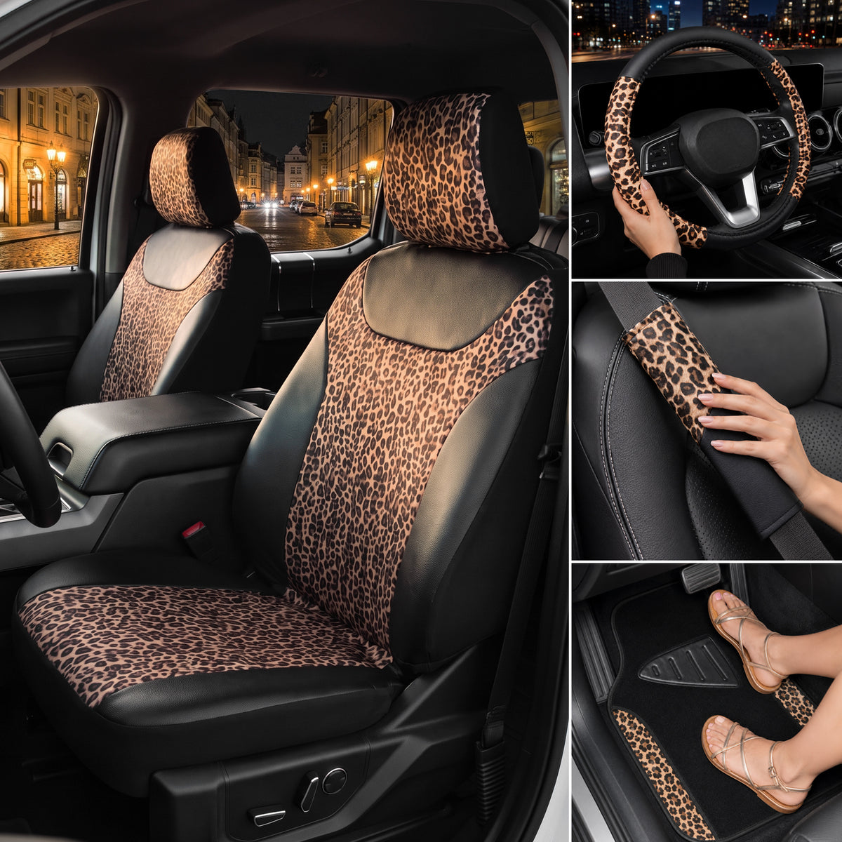 Leopard Print Car Seat Covers Set
