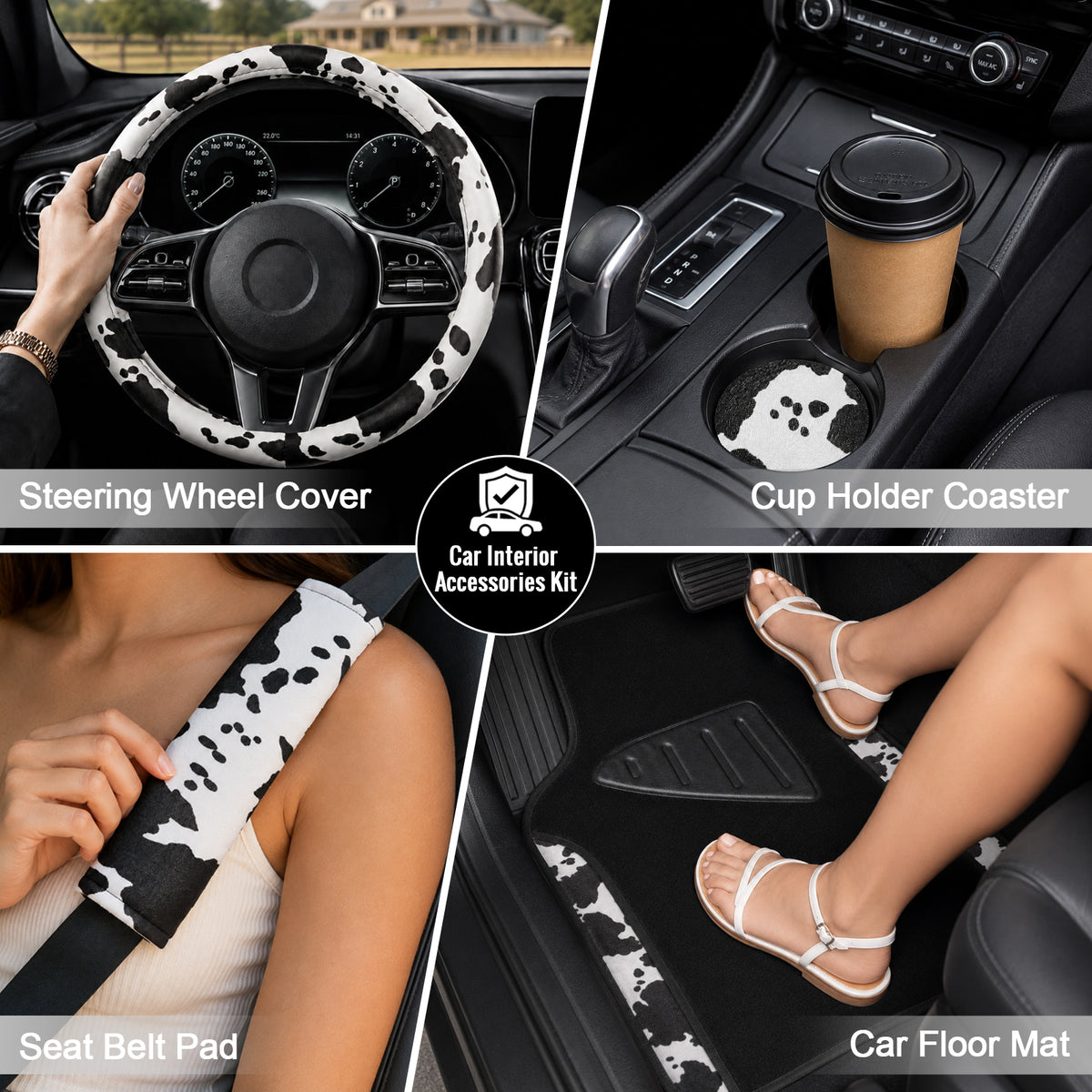 Cute Cow Pattern Car Seat Covers Set