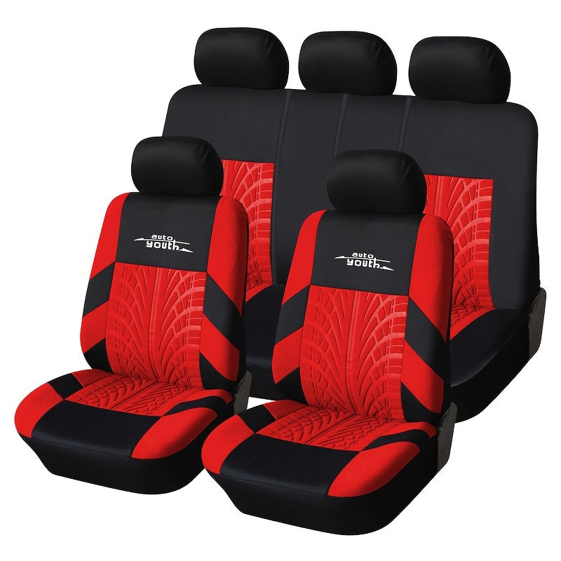 3D Tyre Print Full Set Car Seat Covers - Premium Polyester, Airbag Compatible, Quick Setup, Universal Fit for Car, Truck, SUV - Durable, Water-Resistant, Easy to Clean, Breathable Interior Accessories