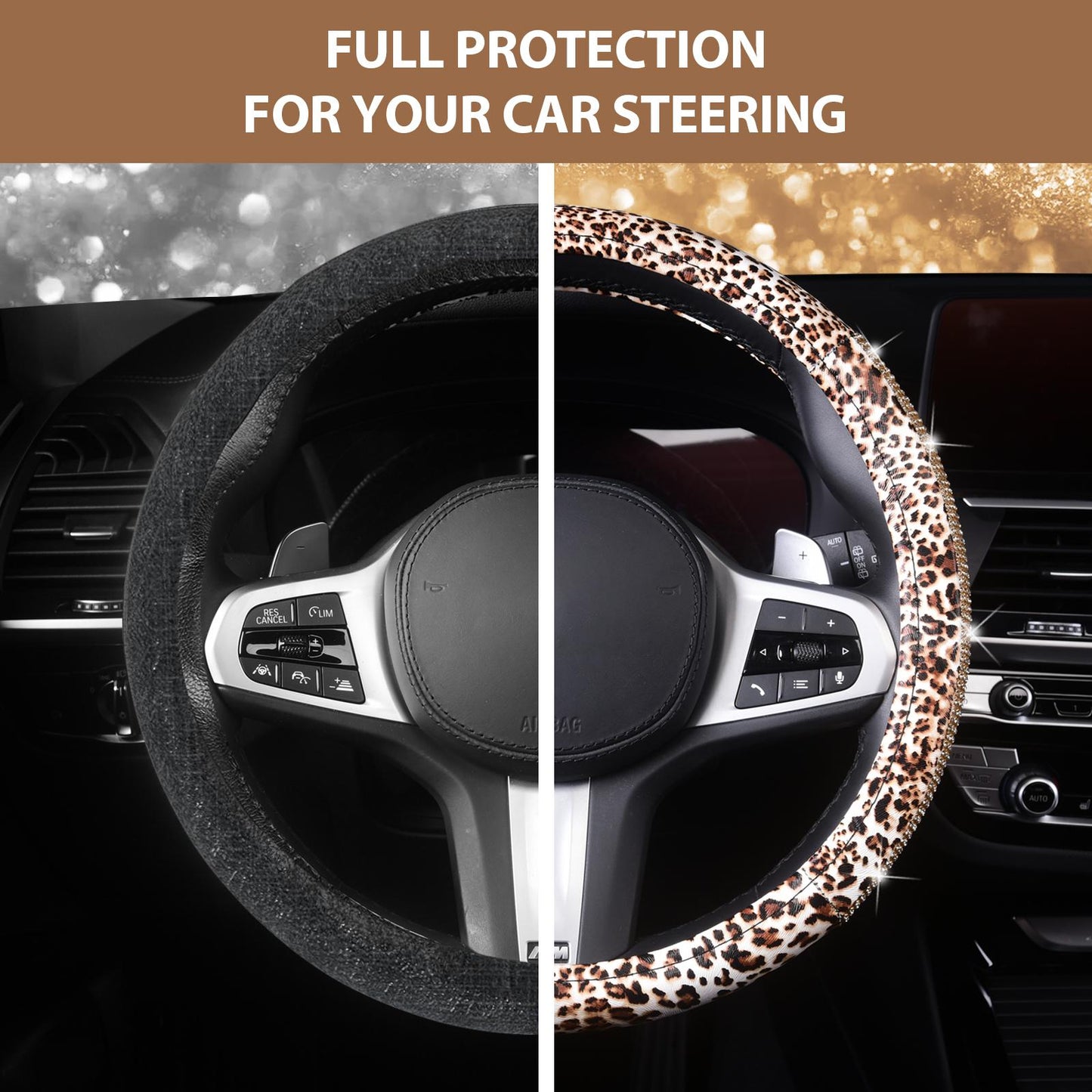 Leopard Bling Crystal Steering Wheel Cover