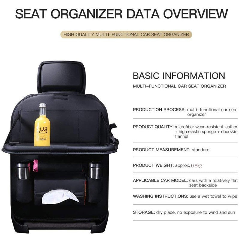 Car Back Seat Organizer Storage Bag with Foldable Table Tray Tablet Holder Tissue Box Auto Back Seat Bag Protector Accessories