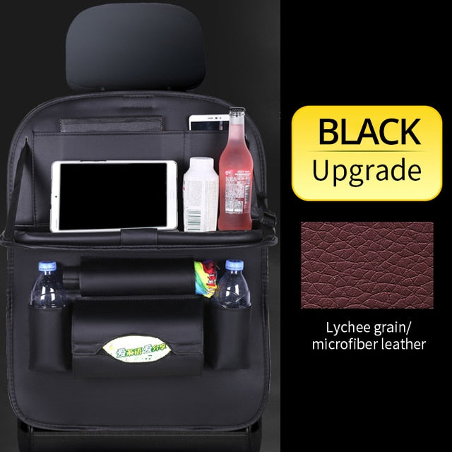 Car Back Seat Organizer Storage Bag with Foldable Table Tray Tablet Holder Tissue Box Auto Back Seat Bag Protector Accessories