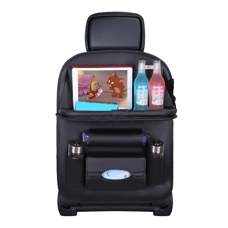 Car Back Seat Organizer Storage Bag with Foldable Table Tray Tablet Holder Tissue Box Auto Back Seat Bag Protector Accessories