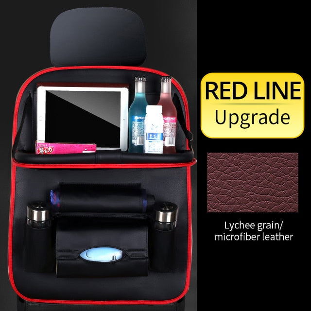 Car Back Seat Organizer Storage Bag with Foldable Table Tray Tablet Holder Tissue Box Auto Back Seat Bag Protector Accessories