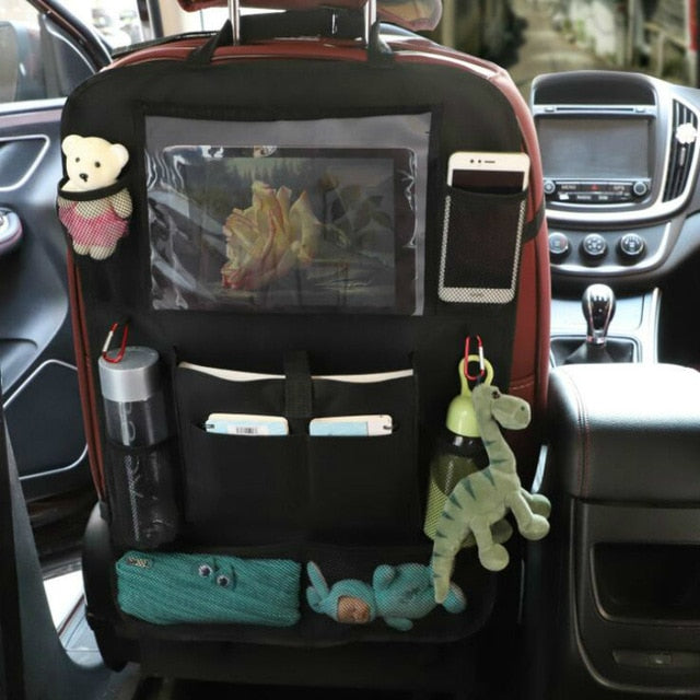 Car Back Seat Organizer Storage Bag with Foldable Table Tray Tablet Holder Tissue Box Auto Back Seat Bag Protector Accessories