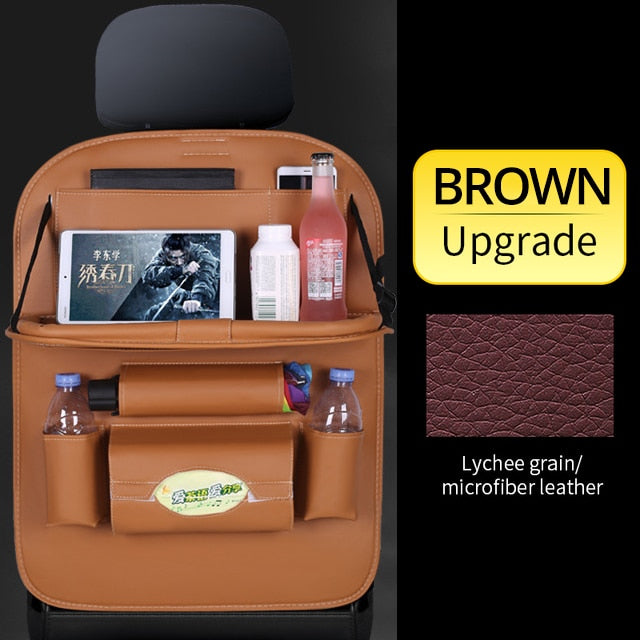 Car Back Seat Organizer Storage Bag with Foldable Table Tray Tablet Holder Tissue Box Auto Back Seat Bag Protector Accessories