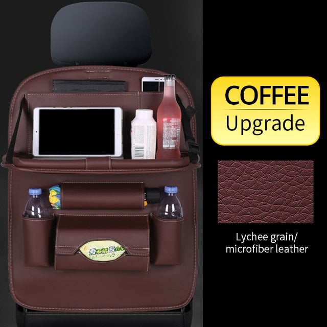 Car Back Seat Organizer Storage Bag with Foldable Table Tray Tablet Holder Tissue Box Auto Back Seat Bag Protector Accessories