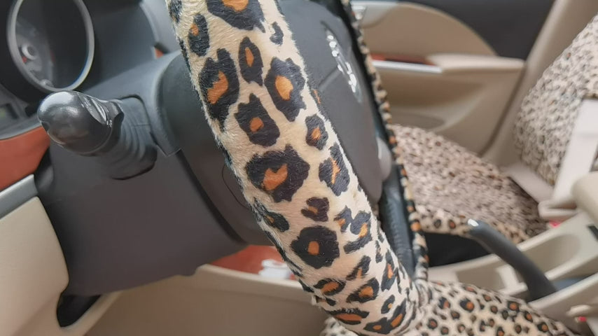 Luxury Leopard Print Car Seat Cover Universal Fit  Seat Belt Pads,and 15