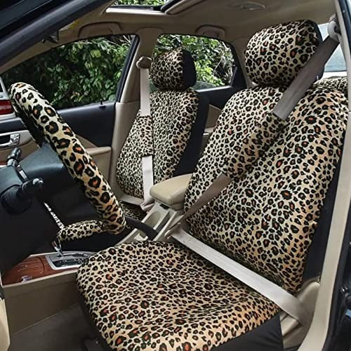 Luxury Leopard Print Car Seat Cover Universal Fit  Seat Belt Pads,and 15" Universal Steering Wheel Car Seat Protector