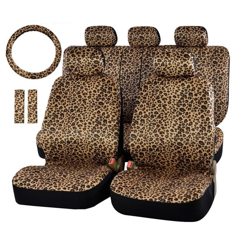 Luxury Leopard Print Car Seat Cover Universal Fit  Seat Belt Pads,and 15" Universal Steering Wheel Car Seat Protector