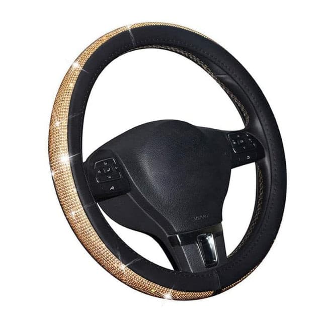 Bling Steering Wheel Cover for Women, PU Leather Car Steering Covers with Crystal Rhinestones Universal for 37-38cm